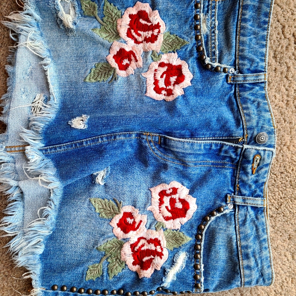 Free People "Wild Rose" Denim Skirt